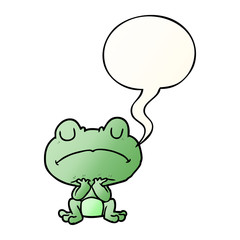 cartoon frog waiting patiently and speech bubble in smooth gradient style