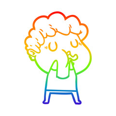 rainbow gradient line drawing cartoon man pulling face