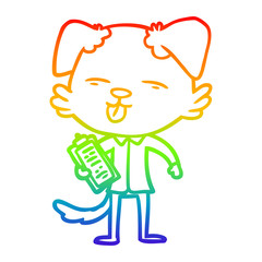 rainbow gradient line drawing cartoon dog with clip board