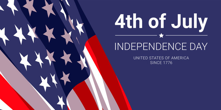 4th of July - independence day. United States of America since 1776. Vector banner design template with american flag and text on dark blue background.