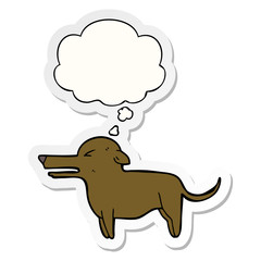 cartoon dog and thought bubble as a printed sticker