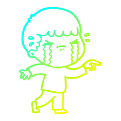 cold gradient line drawing cartoon man crying