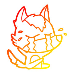 warm gradient line drawing cartoon crying wolf