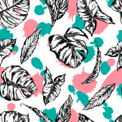 Obraz premium Основные RGBVector seamless pattern. Texture, background, abstract. Tropical leaves, monstera