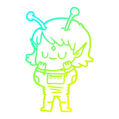 cold gradient line drawing cartoon alien girl