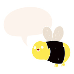 cartoon bee and speech bubble in retro style