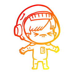 warm gradient line drawing angry cartoon space girl