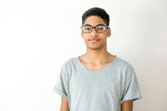 Portrait Of A Student With Glasses Afro American Young Man. Male Mixed Race Black. 