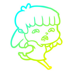 cold gradient line drawing cartoon worried woman
