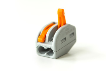 modern reusable electrical terminals on white background