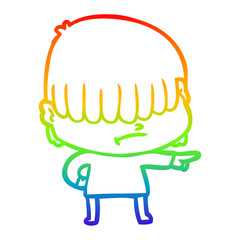 rainbow gradient line drawing cartoon boy with untidy hair