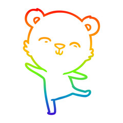 rainbow gradient line drawing happy cartoon polar bear dancing