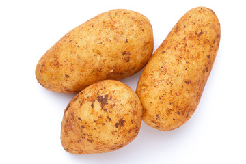 Potatoes isolated on white background. Flat lay. Top view.