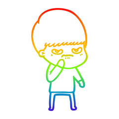 Fototapeta na wymiar rainbow gradient line drawing angry cartoon boy