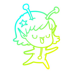 cold gradient line drawing happy alien girl cartoon