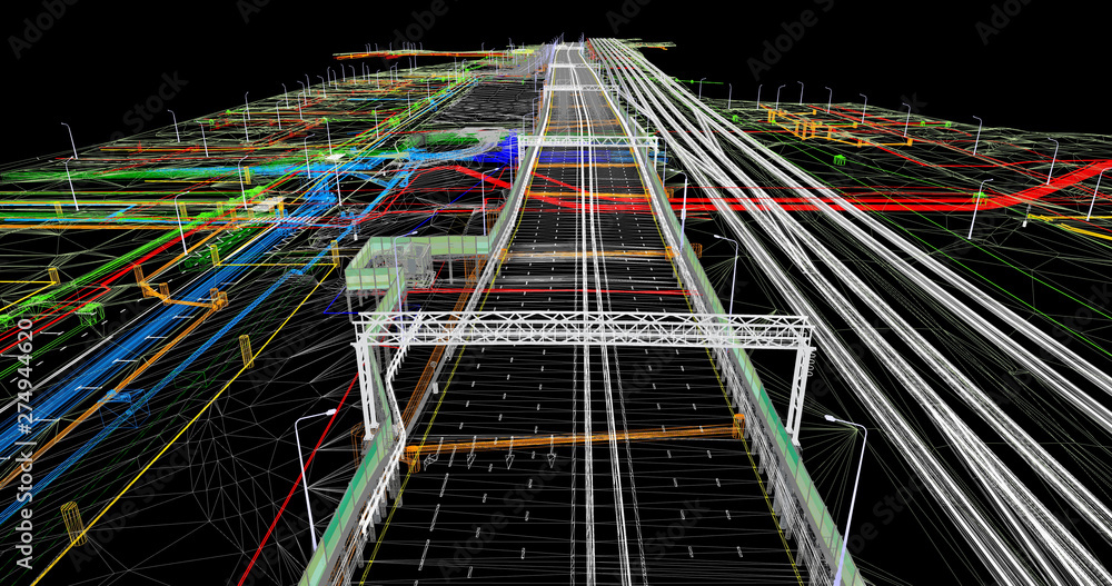 Aufkleber the bim model of the object of transport infrastructure of wireframe view