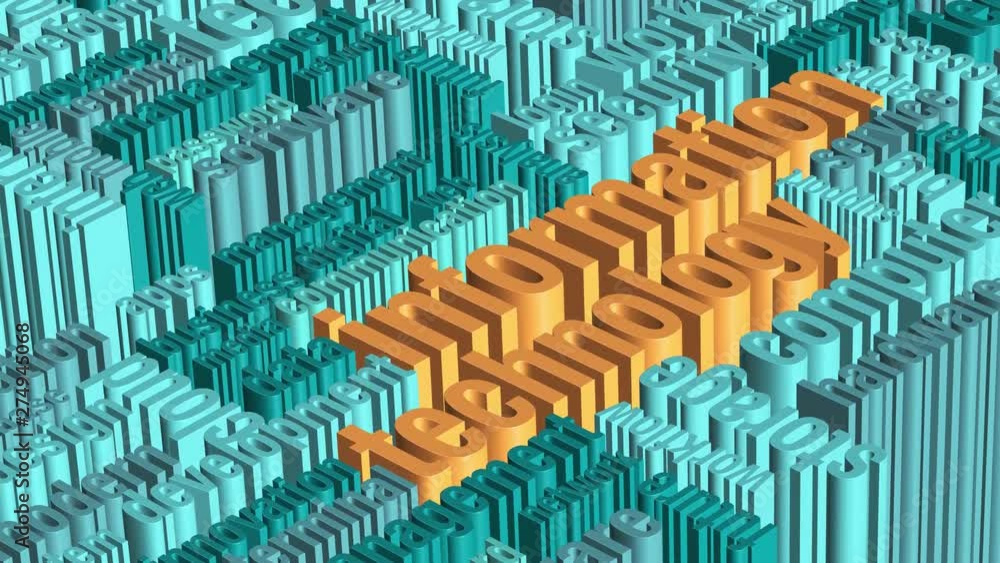 Poster word cloud with terms about information technology, seamless loop (3d render)