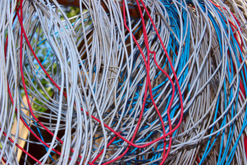 Cropped shot of colorful wire. Abstract colorful background texture.