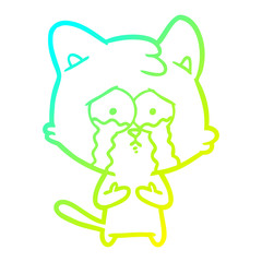 cold gradient line drawing cat crying cartoon