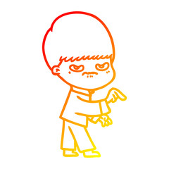 warm gradient line drawing annoyed cartoon boy