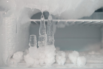 Ice crystals icebox freezer in refrigerator