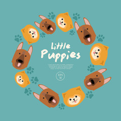 Set of Puppy faces isolated on pastel background : Vector Illustration