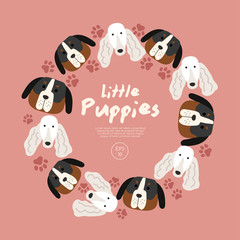 Set of Puppy faces isolated on pastel background : Vector Illustration