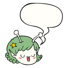 cartoon alien space girl face and speech bubble