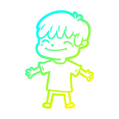 cold gradient line drawing cartoon happy boy