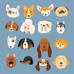 Fototapeta premium Set of Puppy faces isolated on pastel background : Vector Illustration