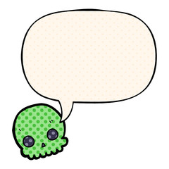 cartoon skull and speech bubble in comic book style