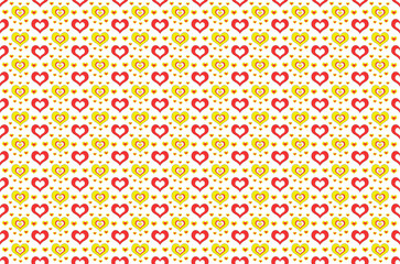 Obraz premium Beautiful seamless pattern of hearts in yellow and red color on white background. It's small hearts pattern.
