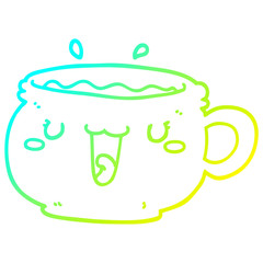 cold gradient line drawing cute cartoon coffee cup