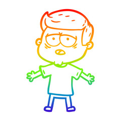 rainbow gradient line drawing cartoon tired man