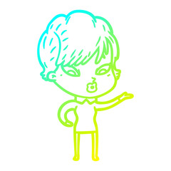 cold gradient line drawing cartoon woman