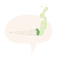 cartoon marijuiana joint and speech bubble in retro style