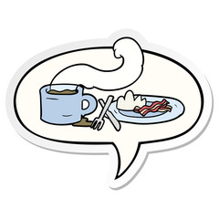 cartoon breakfast of coffee and bacon and speech bubble sticker