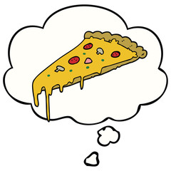 cartoon pizza slice and thought bubble