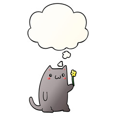 cute cartoon cat and thought bubble in smooth gradient style