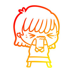 warm gradient line drawing annoyed cartoon girl