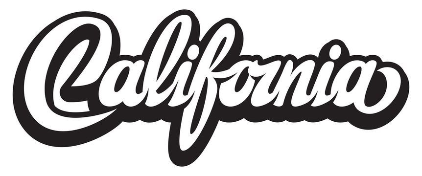 Vector illustration with calligraphic lettering California on white background