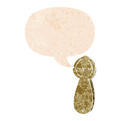 cartoon spoon and speech bubble in retro textured style