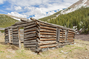 Ruins of a wooden cabin built circa 1882 at the Independence, Colorado mining 'ghost town'.