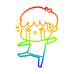 rainbow gradient line drawing cartoon boy crying