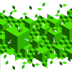 Fototapeta na wymiar Cubes scenery impossible puzzle illustration
