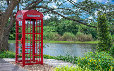 Red Telephone Booth Cabinet In Public