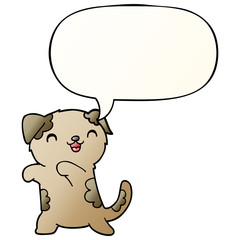 cute cartoon puppy and speech bubble in smooth gradient style