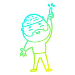 cold gradient line drawing cartoon happy bearded man