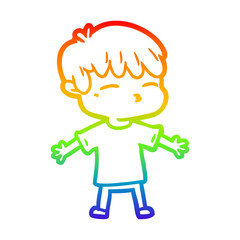 rainbow gradient line drawing cartoon curious boy