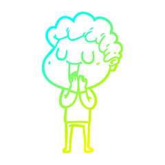 cold gradient line drawing laughing cartoon man